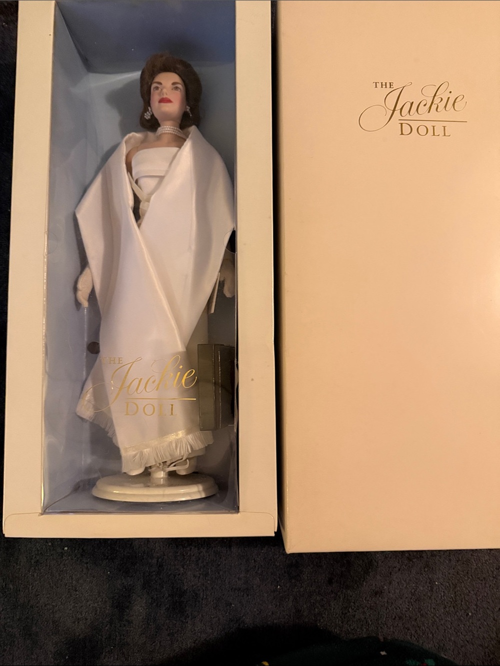 The Jackie Doll Elegant White Evening Gown Doll
